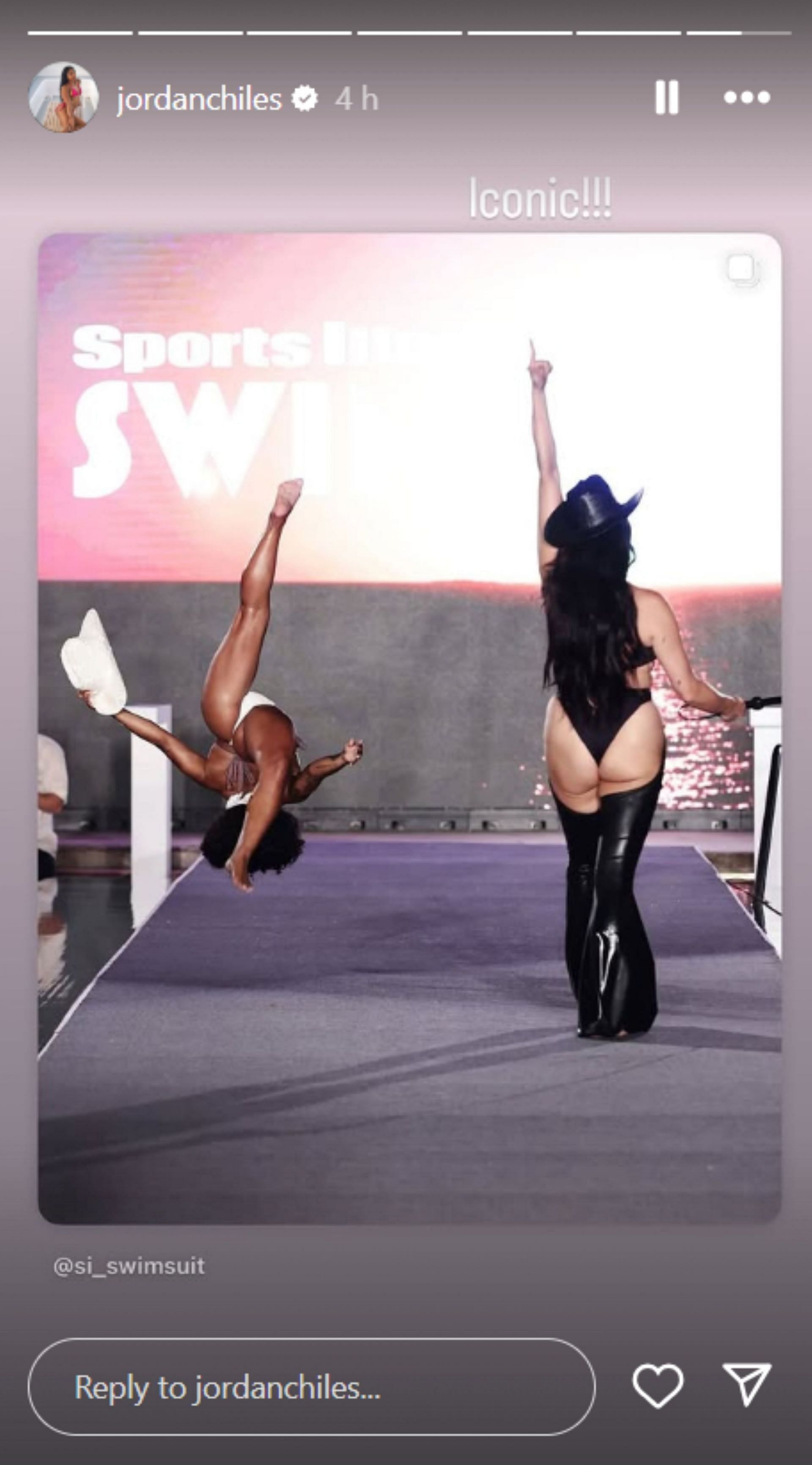Chiles reacts to her gymnastic move on the SI ramp; Instagram - @jordanchiles